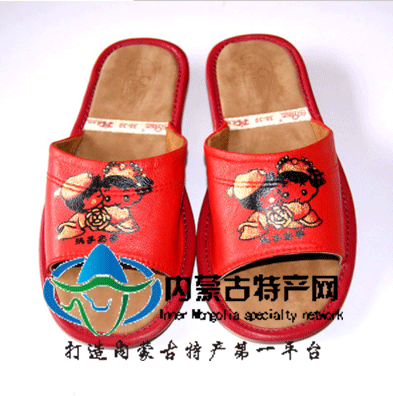真皮拖鞋 婚庆用品 婚房安排手绘喜庆羊皮居家拖鞋